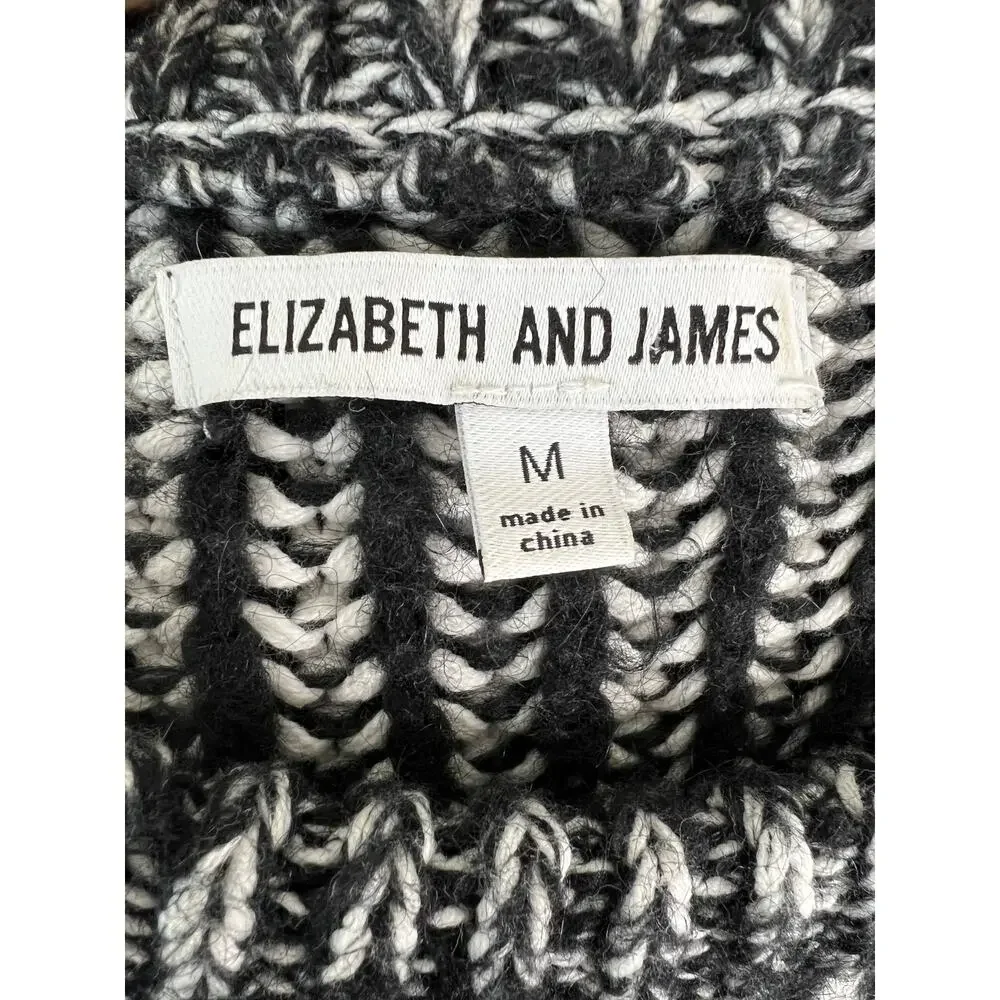 Elizabeth and James Black White Acrylic Knit Striped Pullover Sweater Medium M
